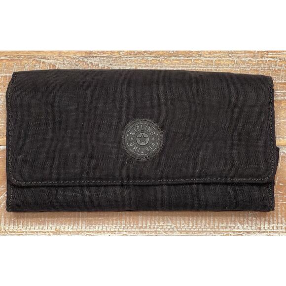 Kipling Black Wallet Organizer Pocket Book Snap Closure Multiple Compartments - Picture 1 of 11